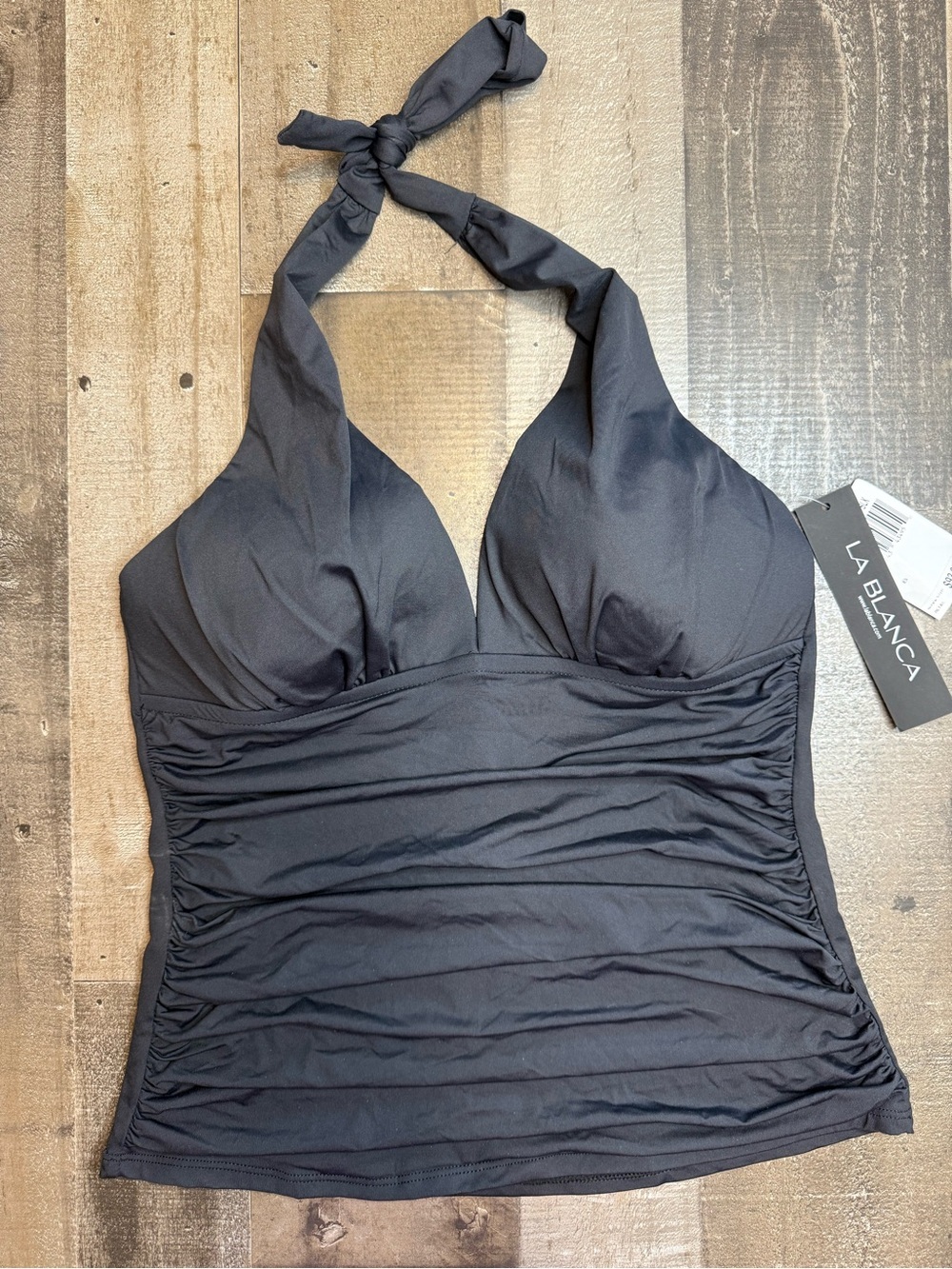 La Blanca Island Goddess Black Halter Ruched Tankini Top size 8